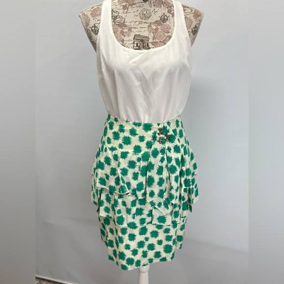 EDME & ESYLLTE for ANTHROPOLOGIE Green abstract print layered mini skirt size 6 - Picture 5 of 15